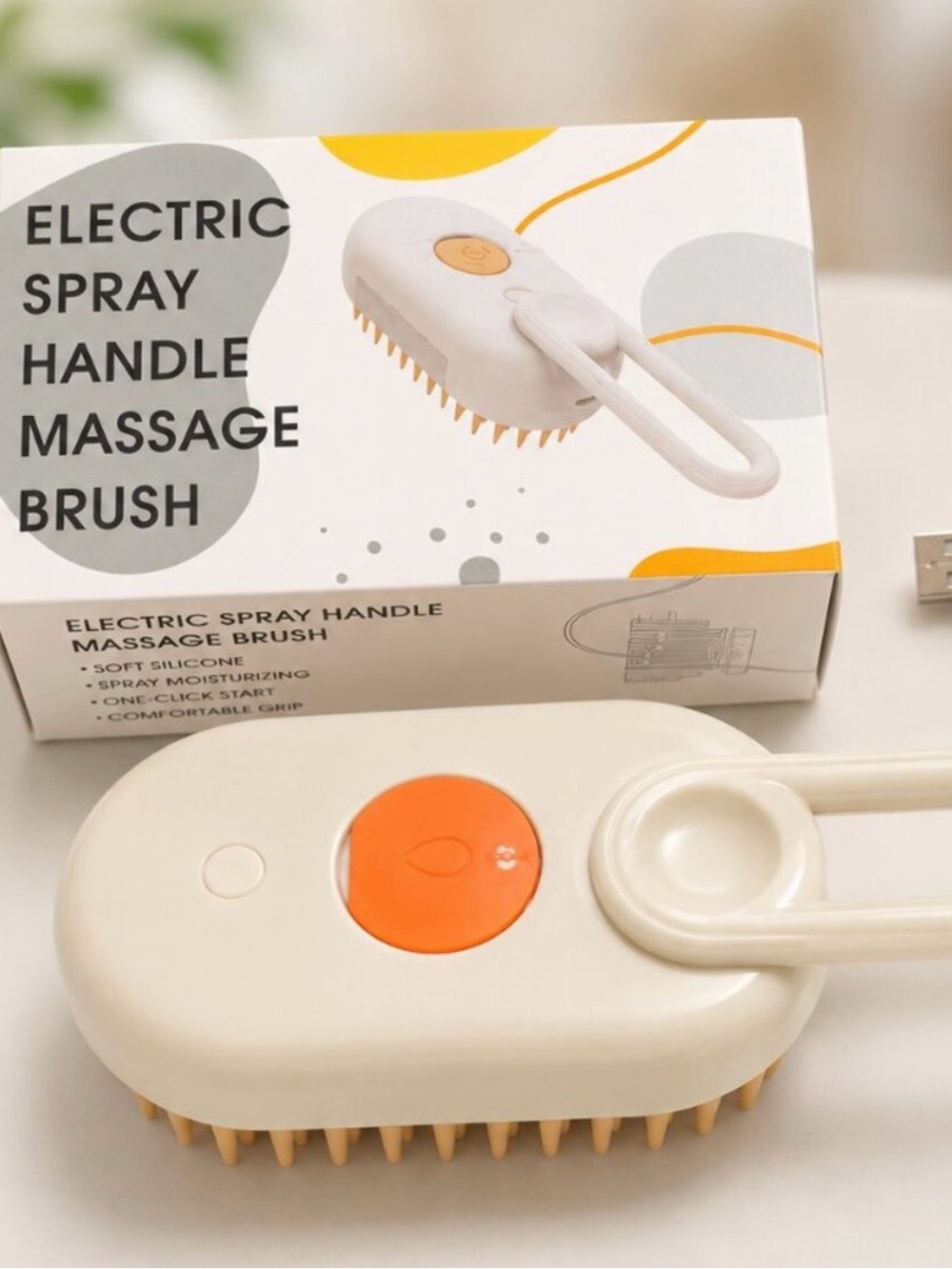 Electric Spray Handle Massage Brush - Cream and Orange